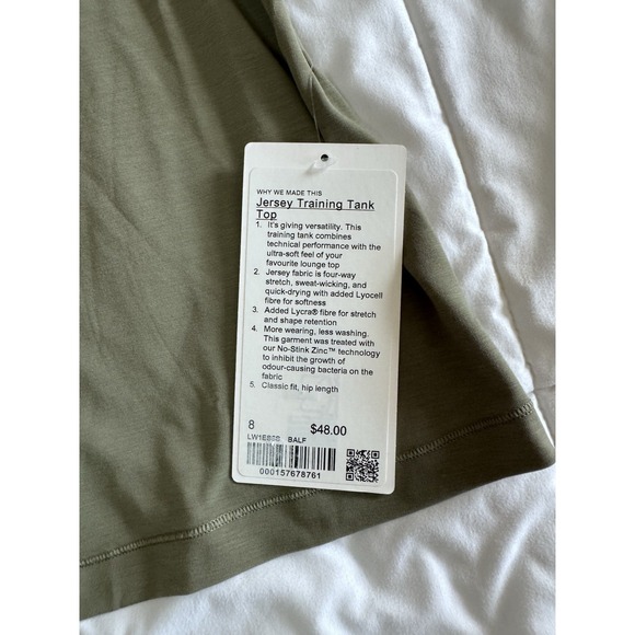 New Lululemon Jersey Training Tank Top Size 8 Waist length Green Bay Leaf NWT - Picture 2 of 8